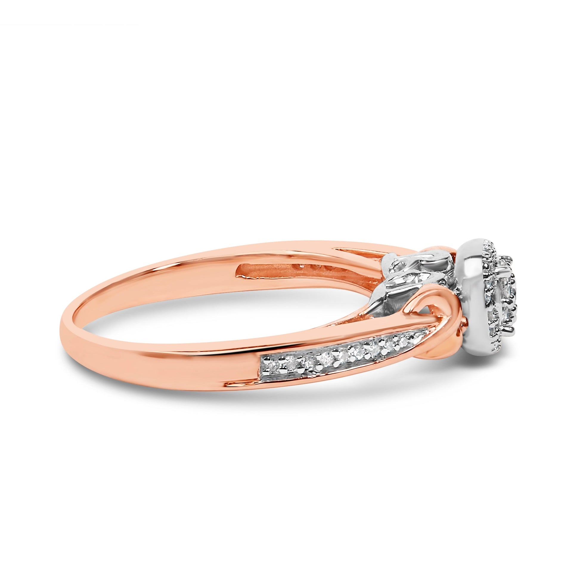 14K Rose Gold Plated Sterling Silver 1/6 Cttw Diamond Knot Cluster Ring Bids.com
