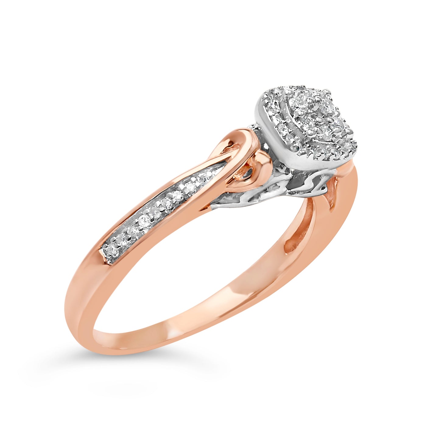 14K Rose Gold Plated Sterling Silver 1/6 Cttw Diamond Knot Cluster Ring Bids.com
