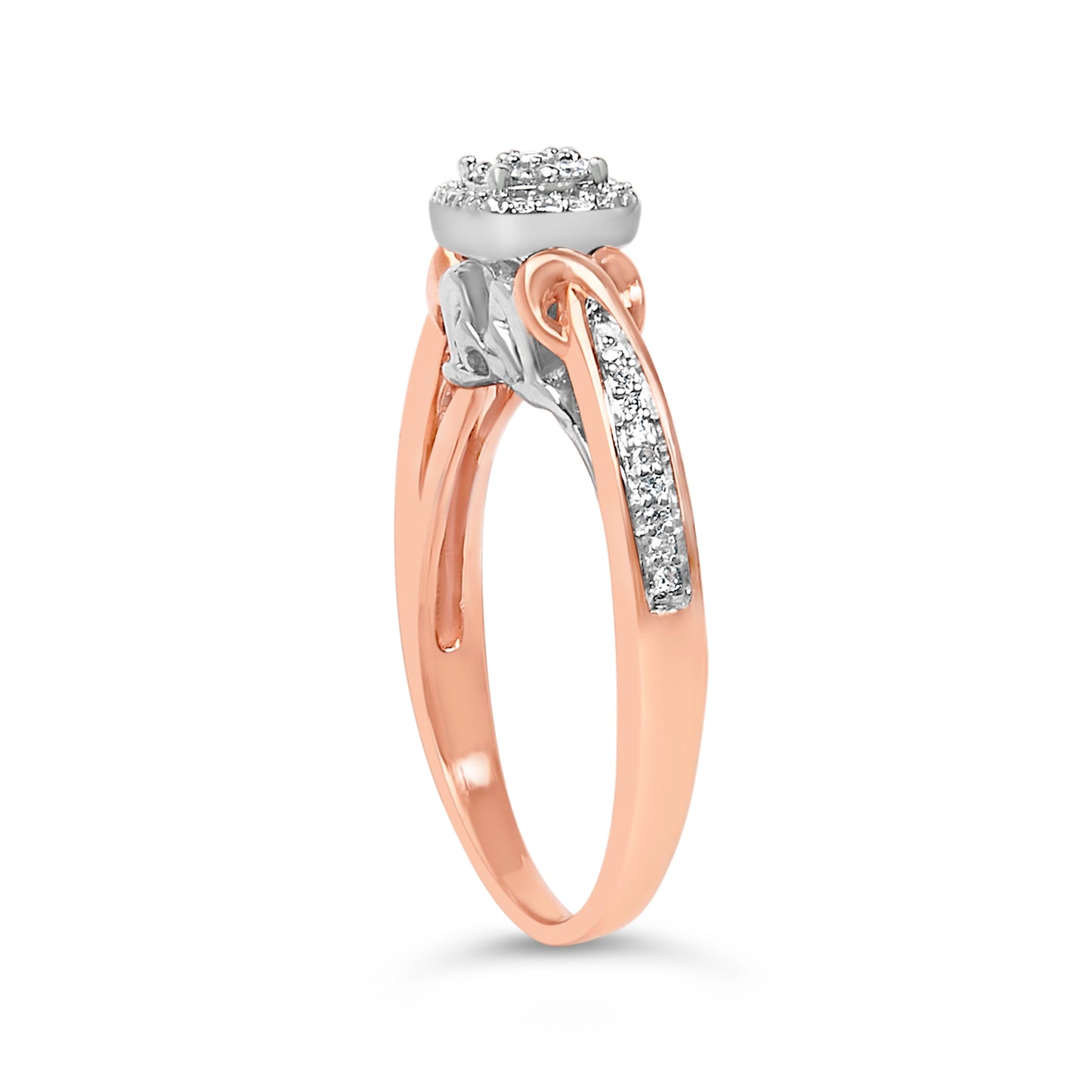 14K Rose Gold Plated Sterling Silver 1/6 Cttw Diamond Knot Cluster Ring Bids.com