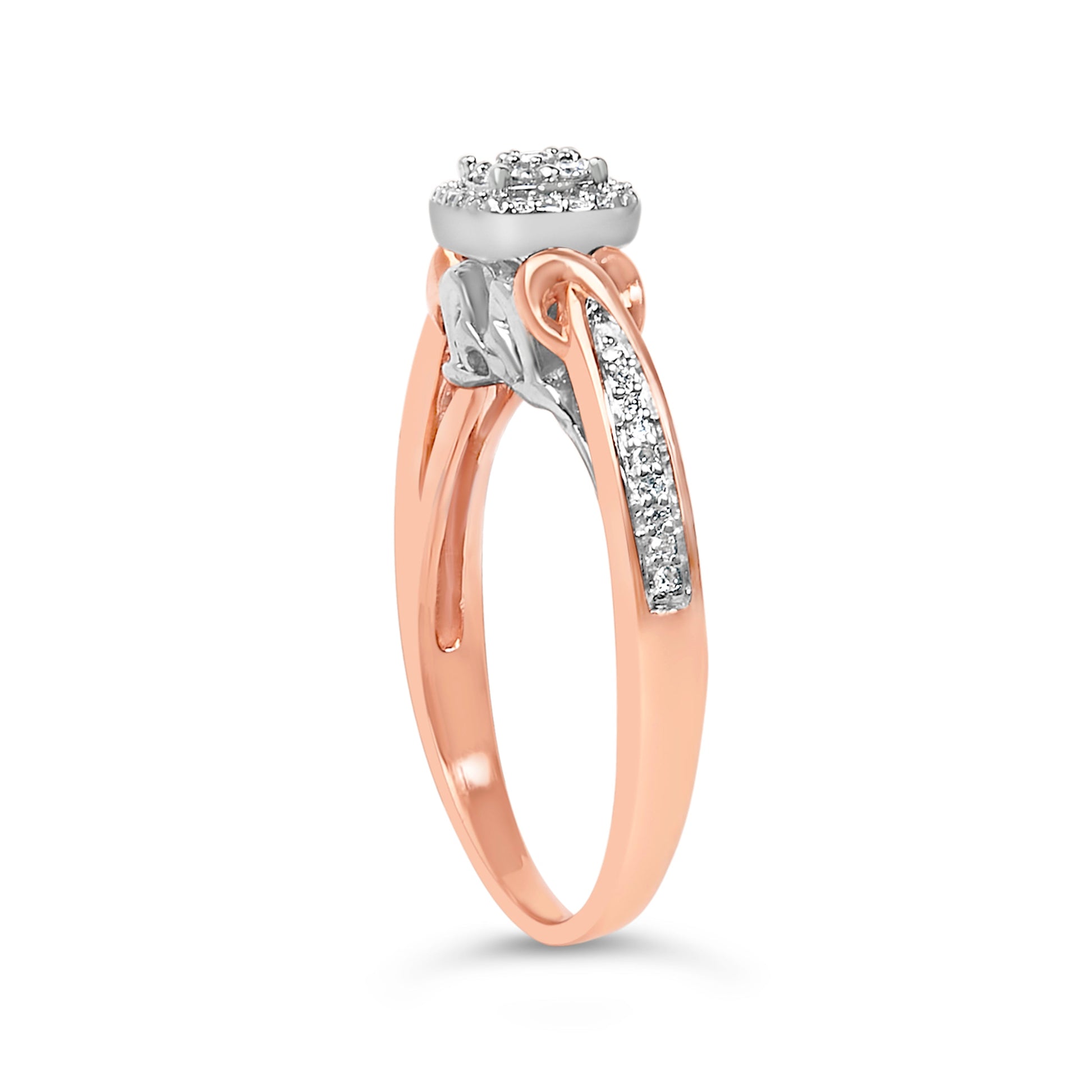 14K Rose Gold Plated Sterling Silver 1/6 Cttw Diamond Knot Cluster Ring Bids.com