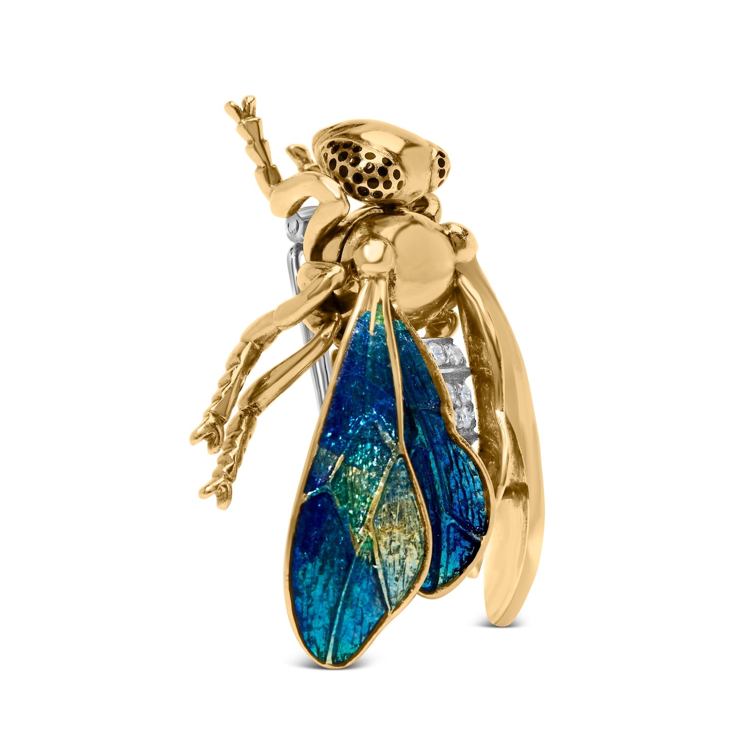 18K Yellow Gold 1/2 Cttw Pave Set Diamond and Blue-Green Enamel Bumblebee Brooch Pin (F-G Color, VS1-VS2 Clarity) Bids.com