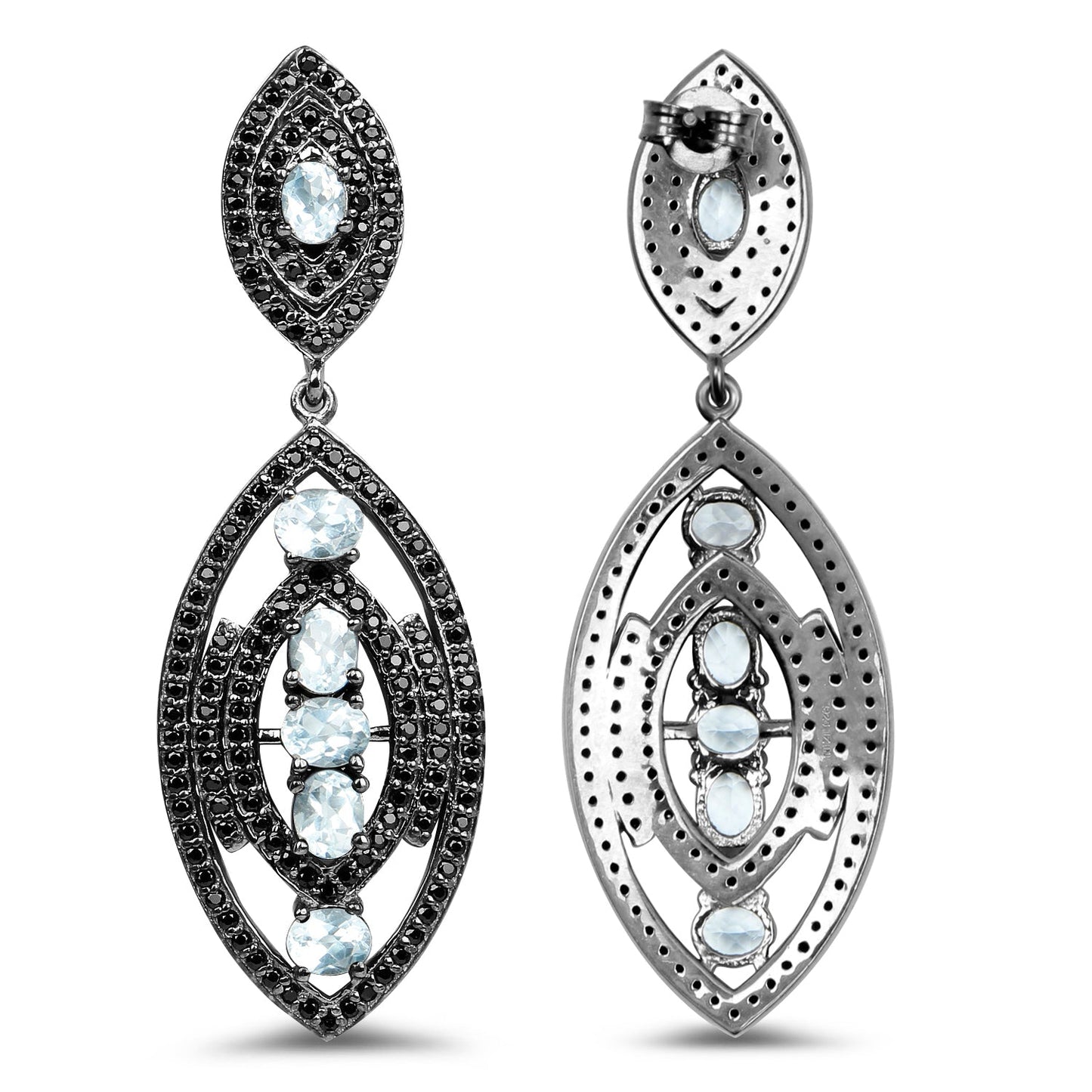 8.80 Carat Genuine Blue Topaz and Black Spinel .925 Sterling Silver Earrings Bids.com