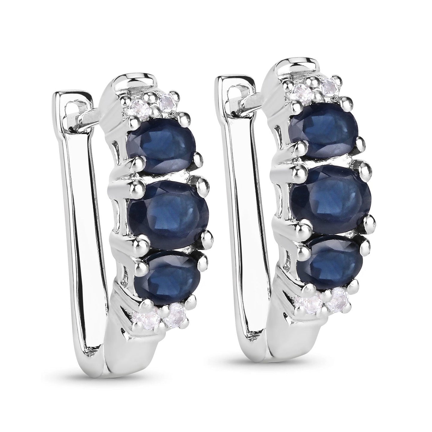 1.66 Carat Genuine Blue Sapphire and White Topaz .925 Sterling Silver Earrings Bids.com