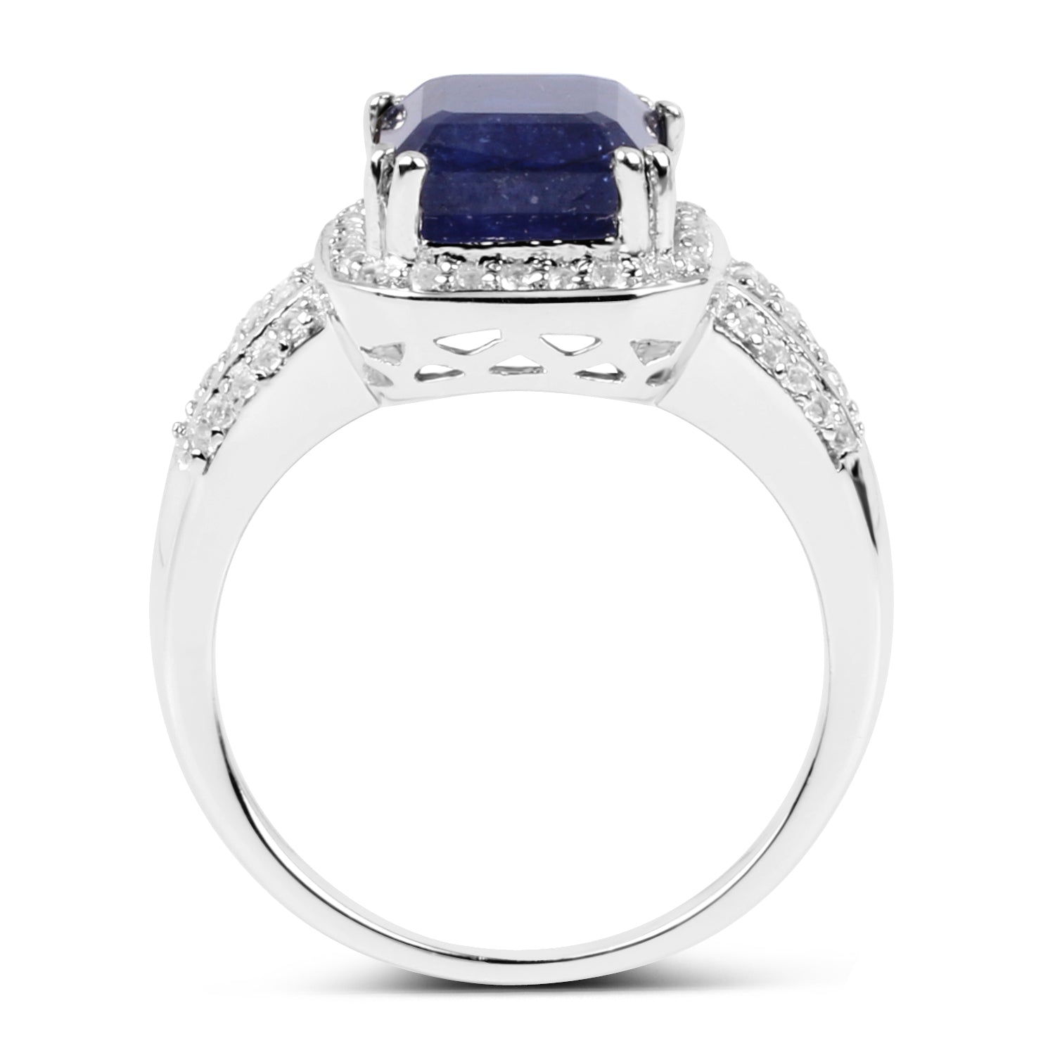 4.80 Carat Glass Filled Sapphire and White Topaz .925 Sterling Silver Ring Bids.com