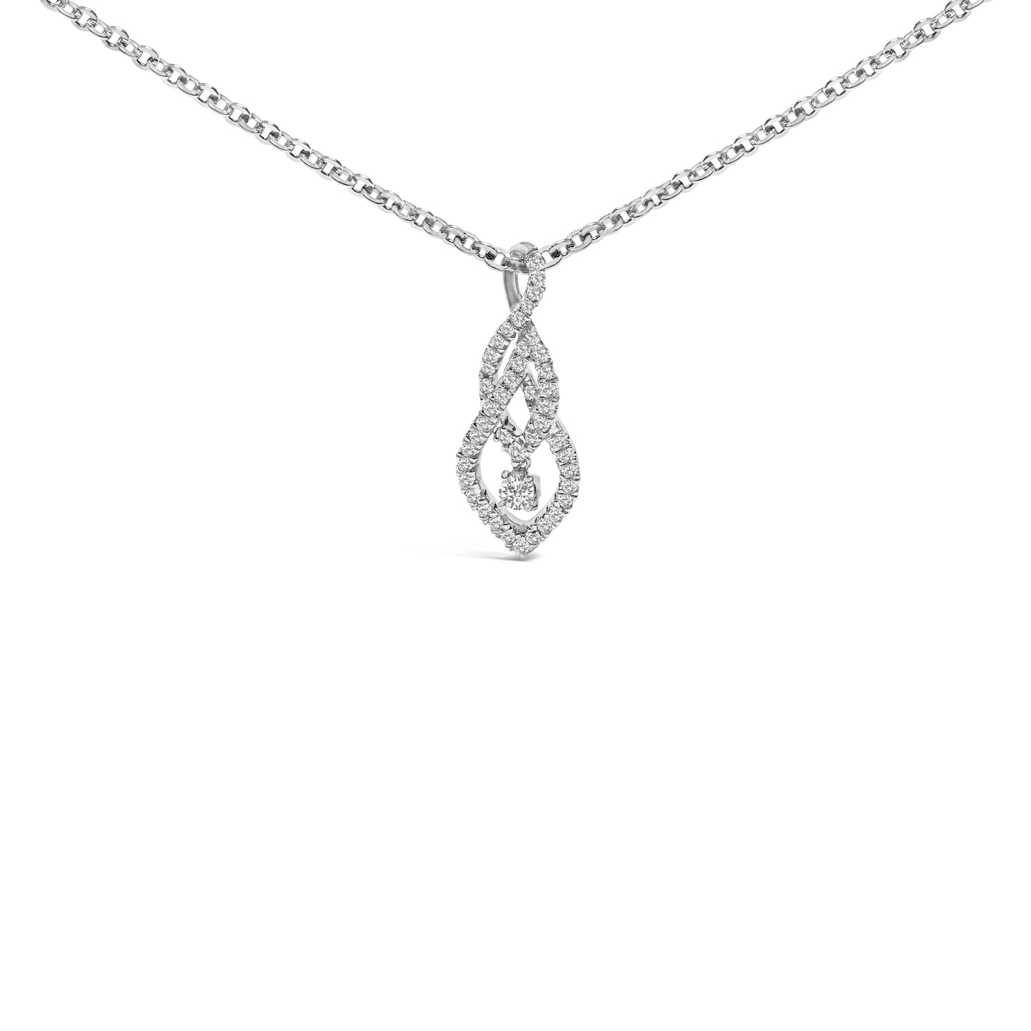 Sterling Silver 1/3 Cttw Diamond Swirl Teardrop Pendant Necklace Bids.com