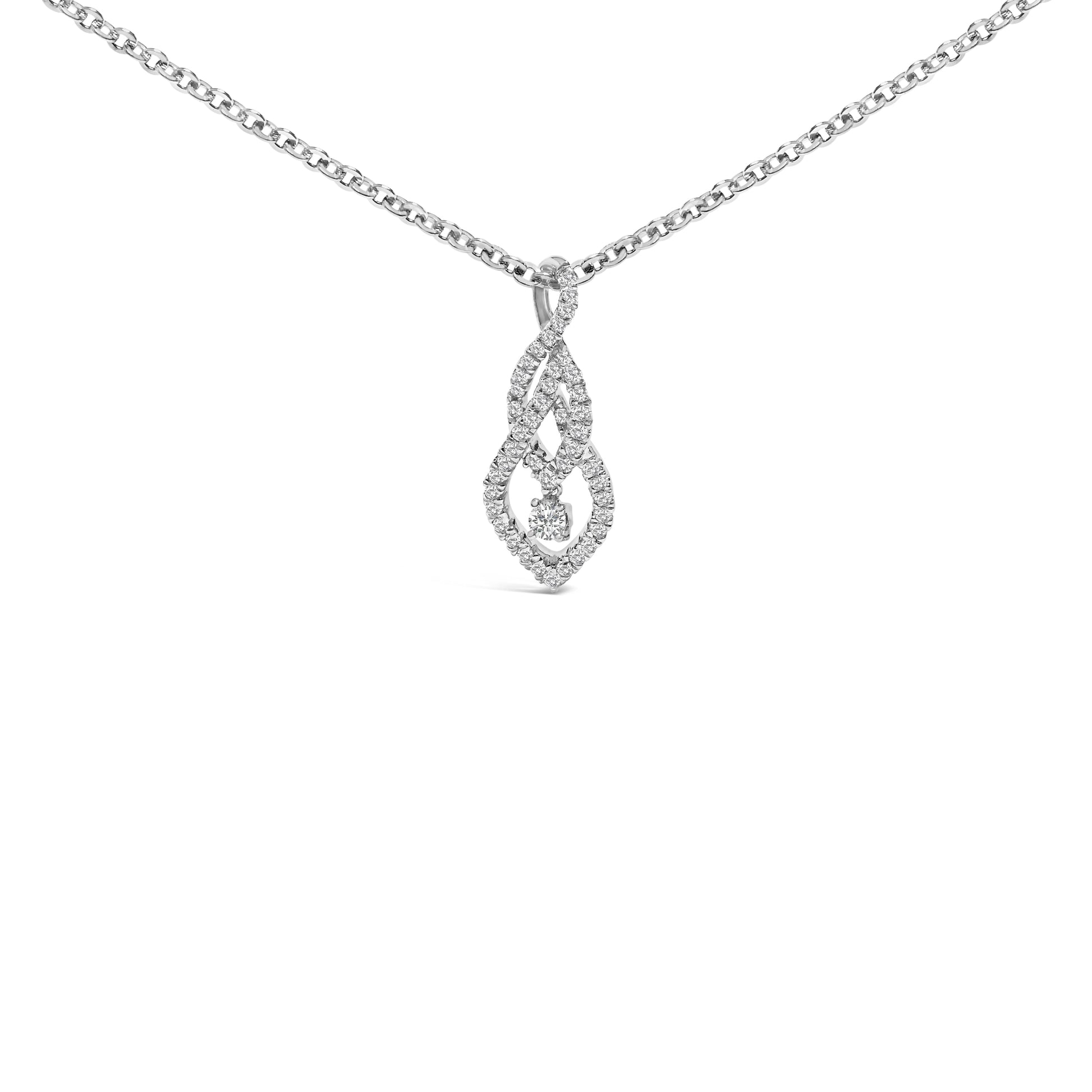 Sterling Silver 1/3 Cttw Diamond Swirl Teardrop Pendant Necklace Bids.com