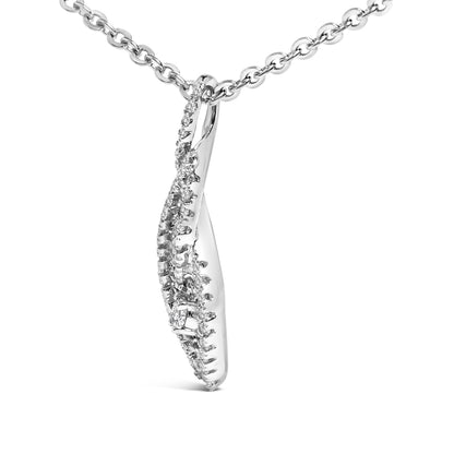 Sterling Silver 1/3 Cttw Diamond Swirl Teardrop Pendant Necklace Bids.com