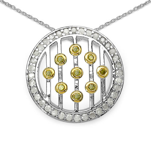 0.50 Carat Genuine White Diamond and Yellow Diamond .925 Sterling Silver Pendant Bids.com