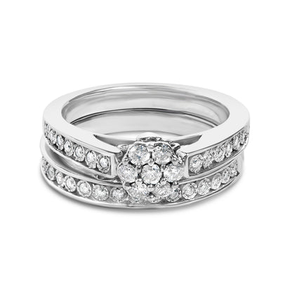 Sterling Silver 1/2 Cttw Diamond Cluster Flower Bridal Set Bids.com