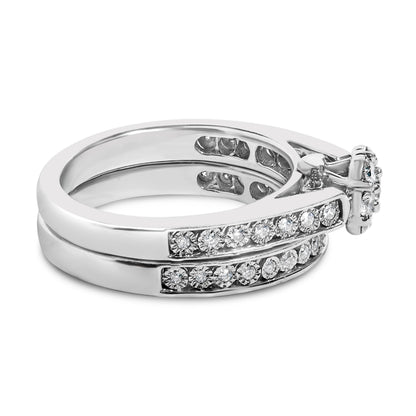 Sterling Silver 1/2 Cttw Diamond Cluster Flower Bridal Set Bids.com