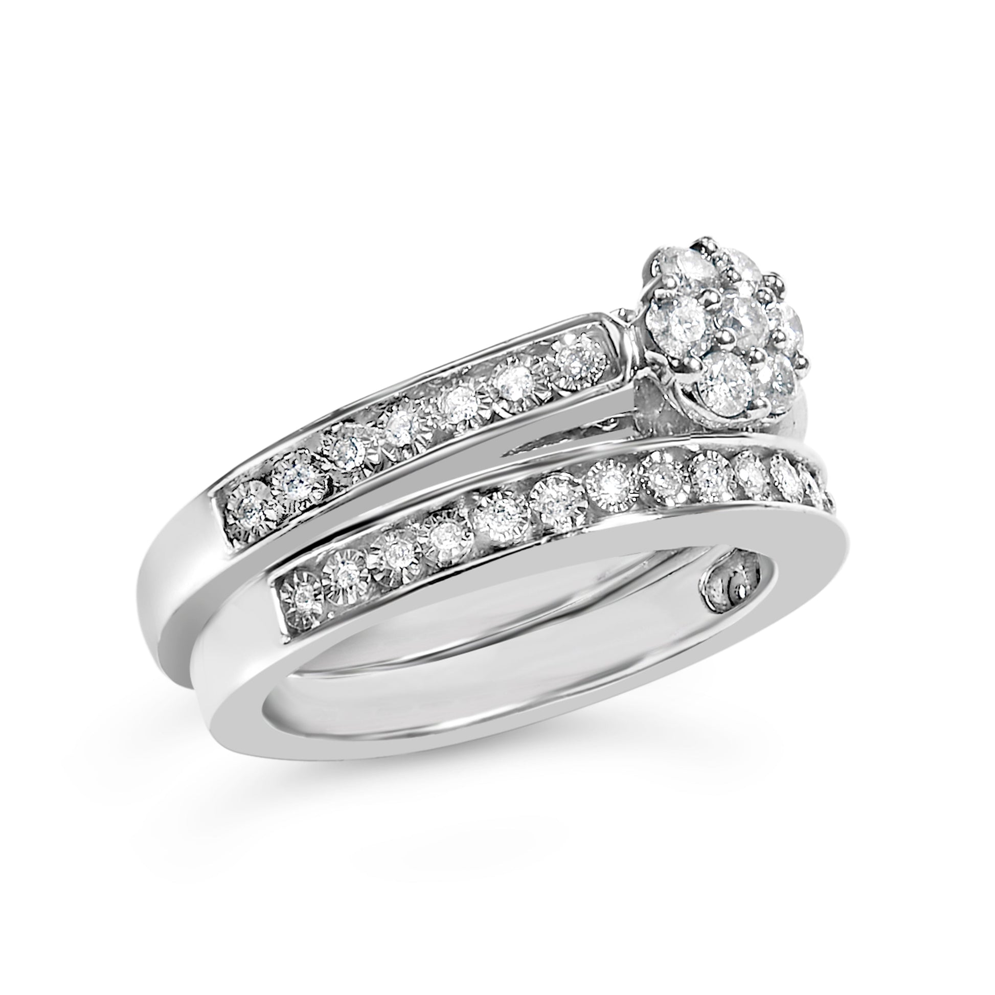 Sterling Silver 1/2 Cttw Diamond Cluster Flower Bridal Set Bids.com