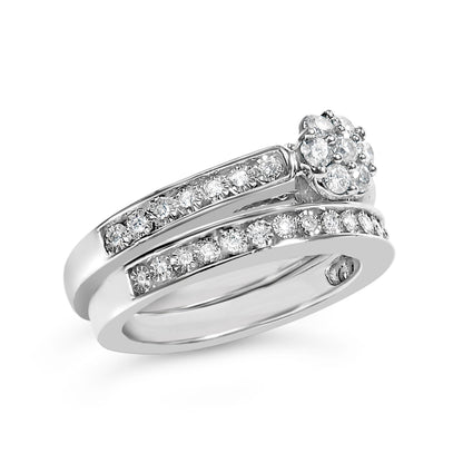 Sterling Silver 1/2 Cttw Diamond Cluster Flower Bridal Set Bids.com