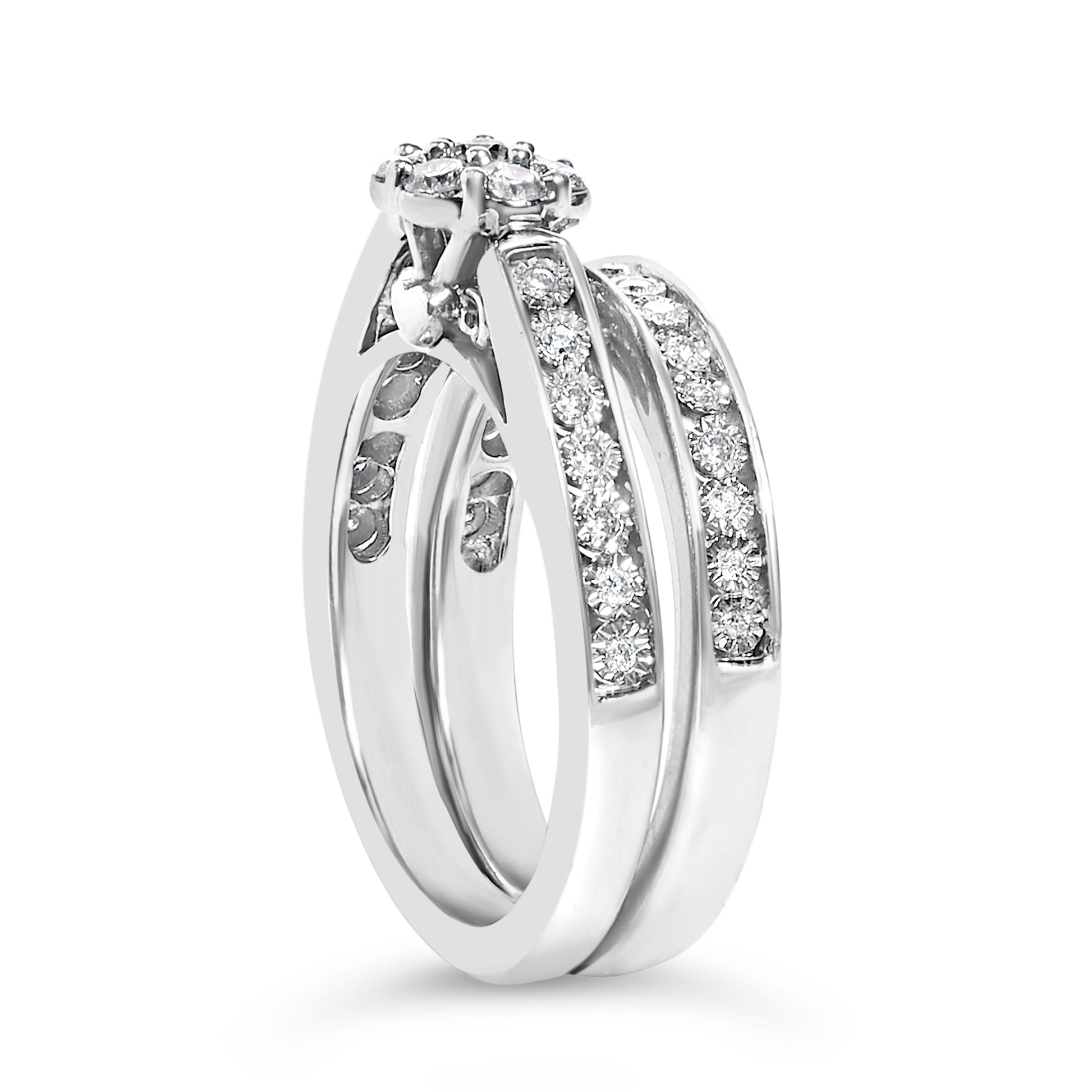 Sterling Silver 1/2 Cttw Diamond Cluster Flower Bridal Set Bids.com