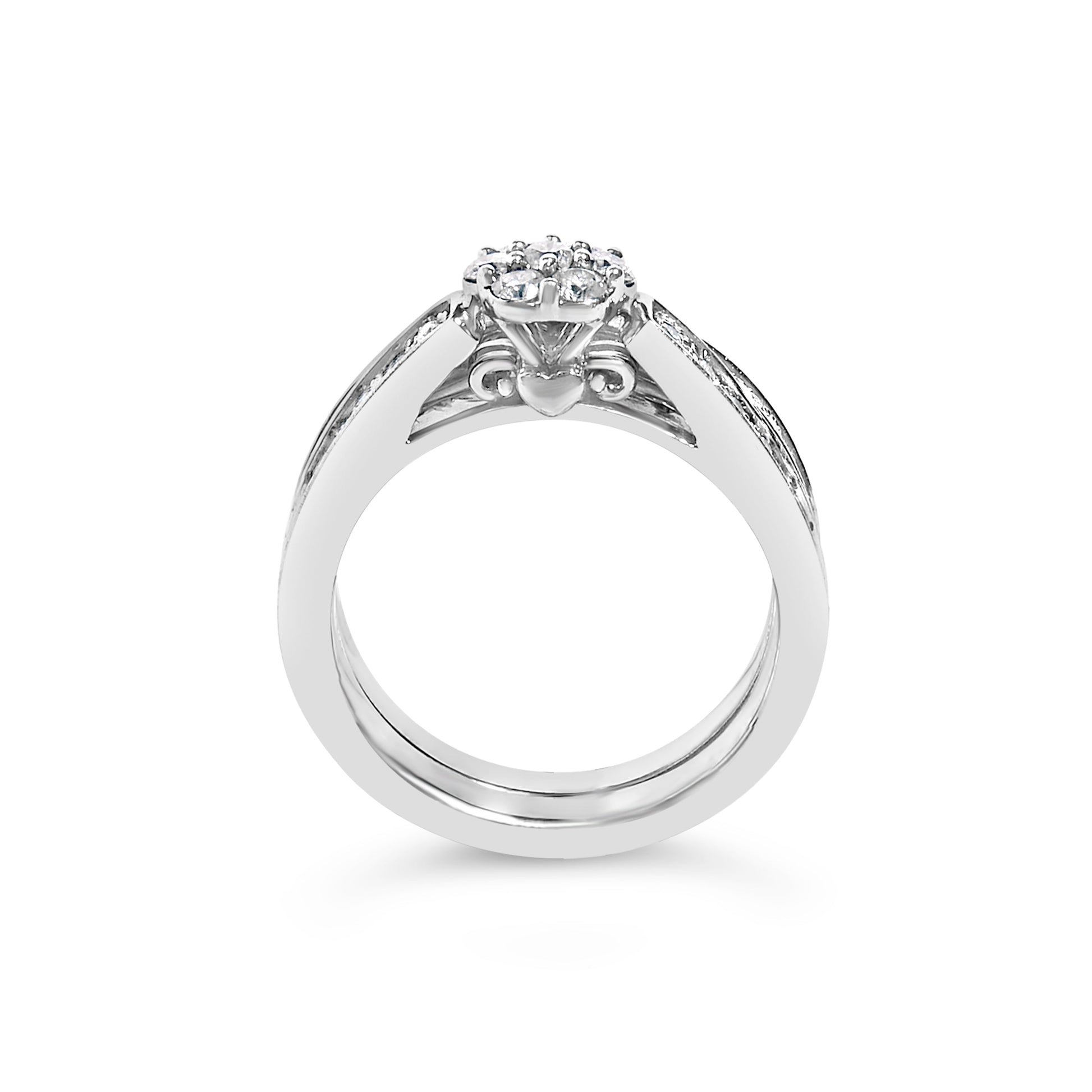 Sterling Silver 1/2 Cttw Diamond Cluster Flower Bridal Set Bids.com