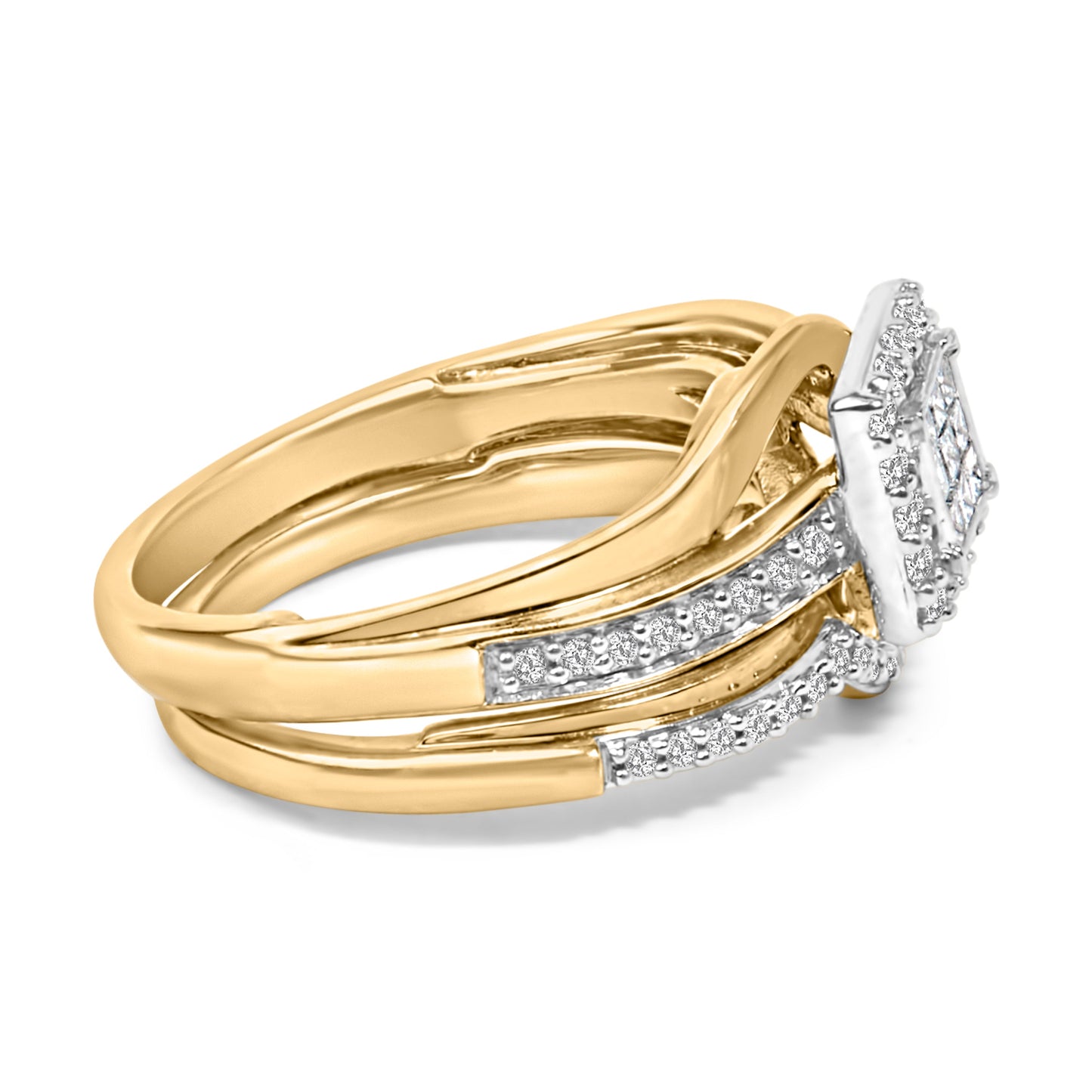 14K Yellow Gold Plated Sterling Silver 1/2 Cttw Princess Square Diamond Bridal Set Bids.com