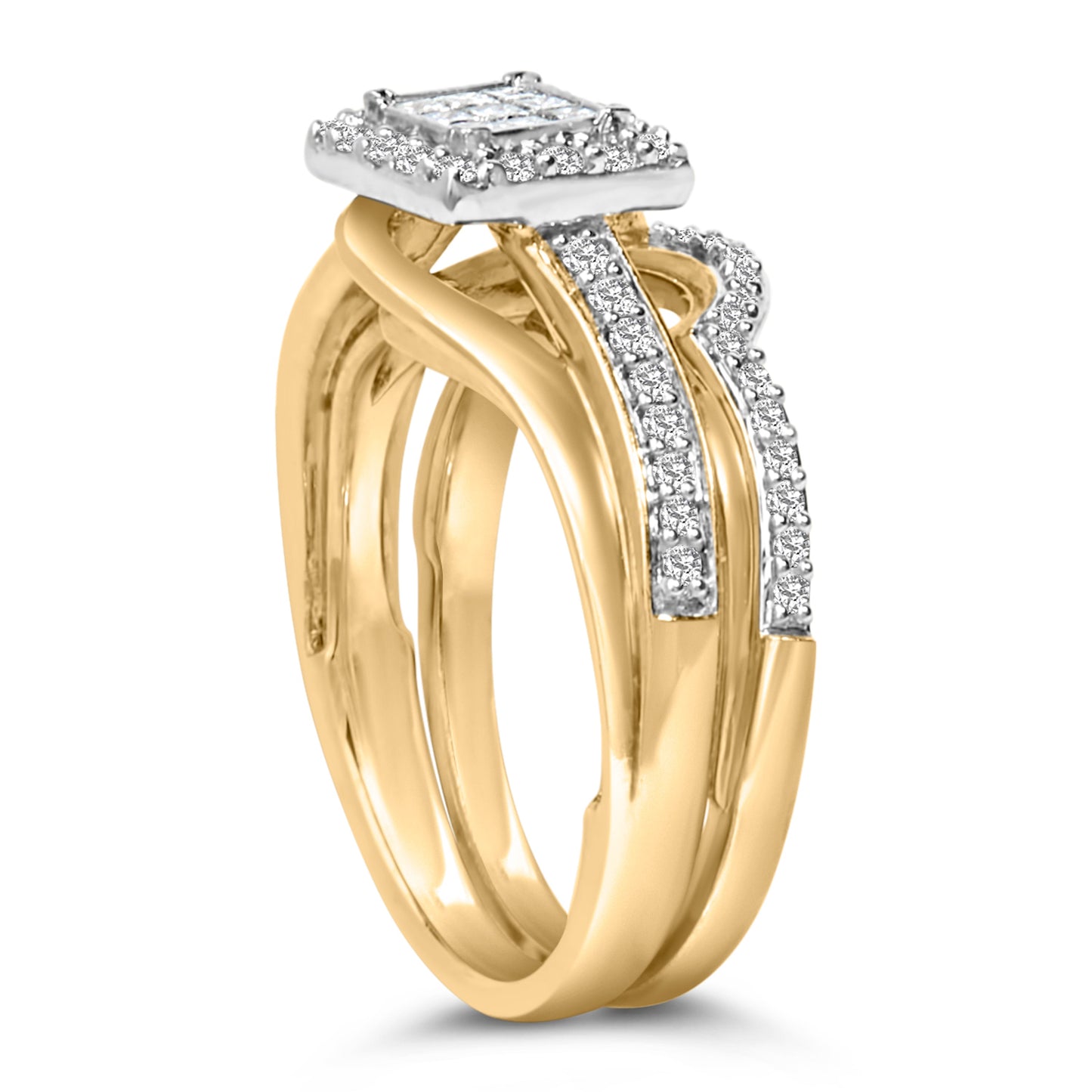 14K Yellow Gold Plated Sterling Silver 1/2 Cttw Princess Square Diamond Bridal Set Bids.com