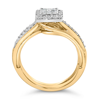 14K Yellow Gold Plated Sterling Silver 1/2 Cttw Princess Square Diamond Bridal Set Bids.com