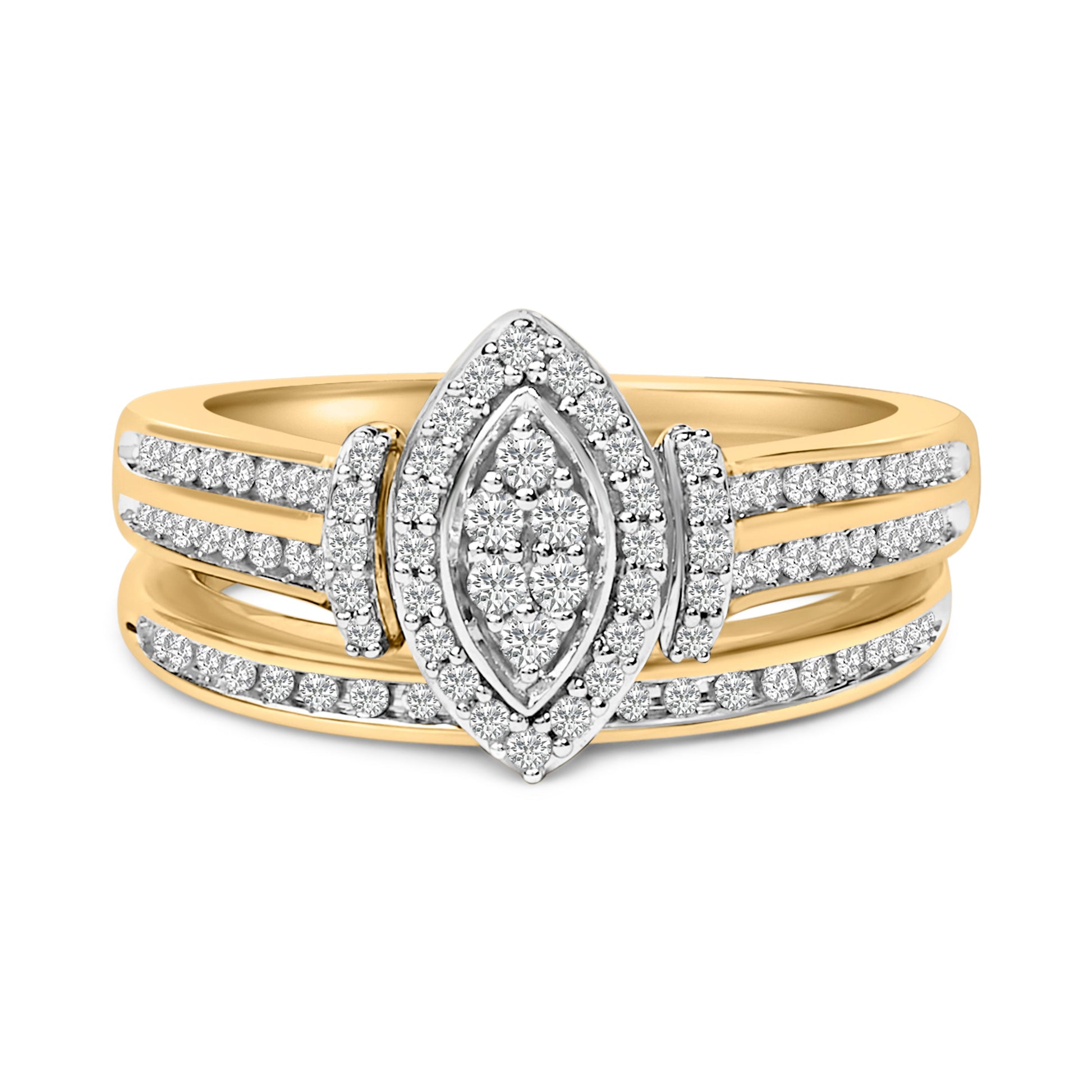 14K Yellow Gold Plated Sterling Silver 1/2 Cttw Marquise Cluster Diamond Bridal Set Bids.com