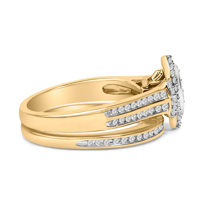 14K Yellow Gold Plated Sterling Silver 1/2 Cttw Marquise Cluster Diamond Bridal Set Bids.com