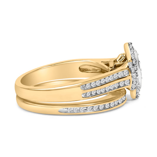 14K Yellow Gold Plated Sterling Silver 1/2 Cttw Marquise Cluster Diamond Bridal Set Bids.com