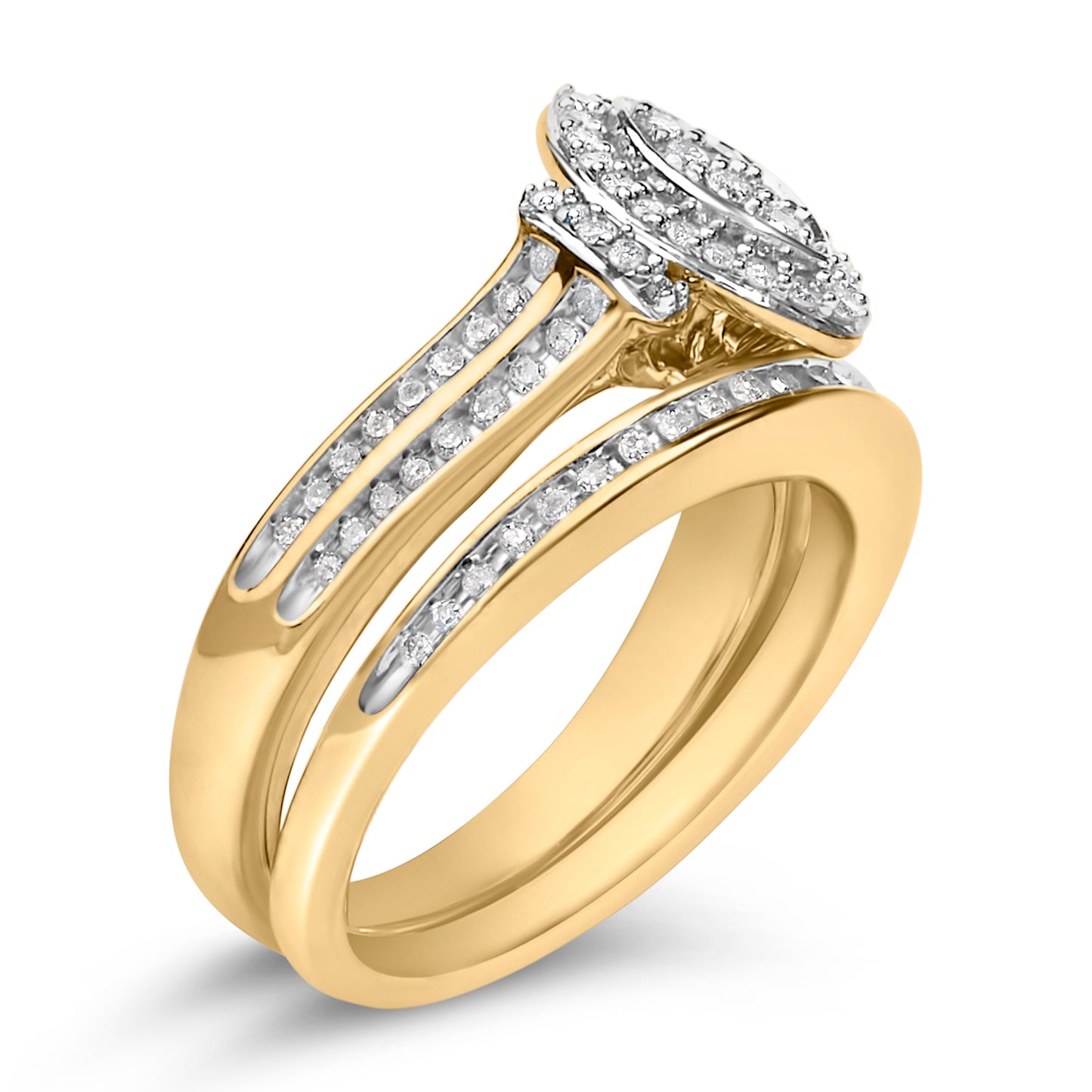 14K Yellow Gold Plated Sterling Silver 1/2 Cttw Marquise Cluster Diamond Bridal Set Bids.com