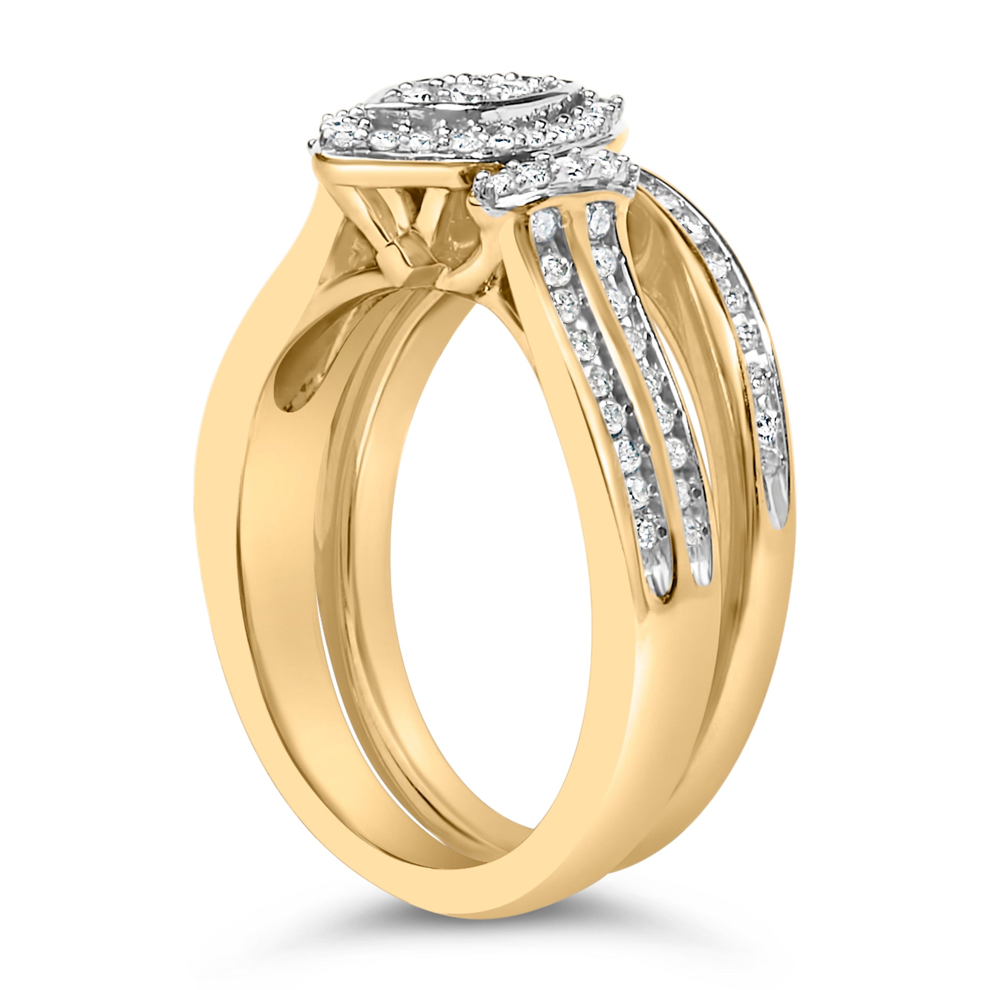 14K Yellow Gold Plated Sterling Silver 1/2 Cttw Marquise Cluster Diamond Bridal Set Bids.com