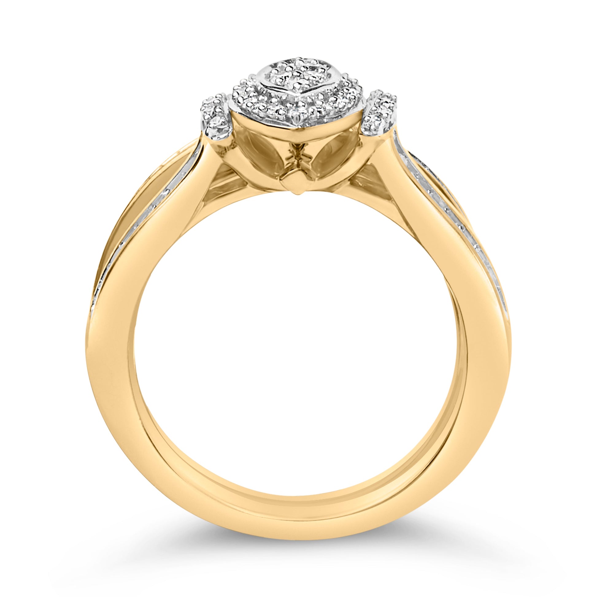 14K Yellow Gold Plated Sterling Silver 1/2 Cttw Marquise Cluster Diamond Bridal Set Bids.com