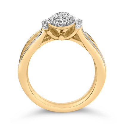 14K Yellow Gold Plated Sterling Silver 1/2 Cttw Marquise Cluster Diamond Bridal Set Bids.com