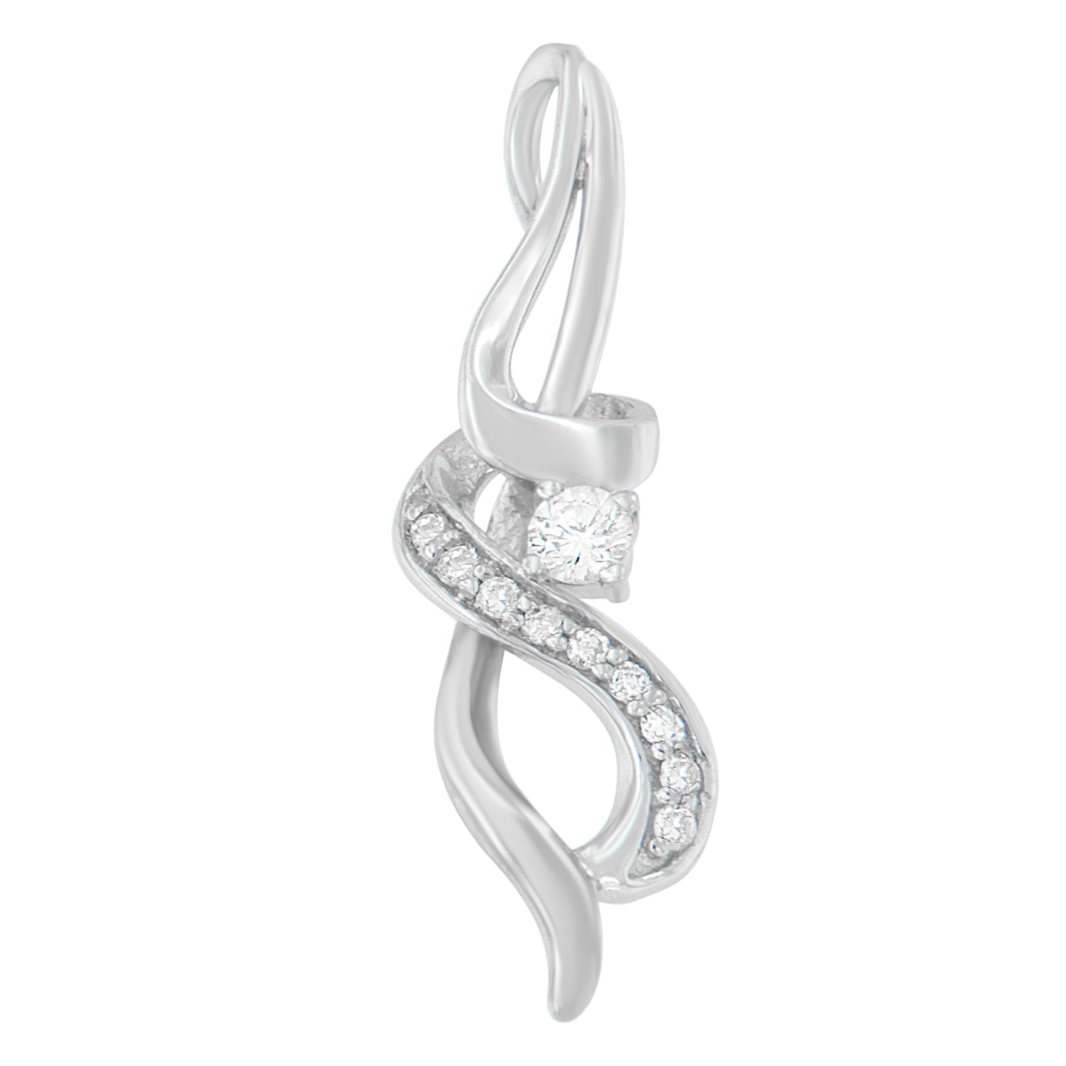 Espira 10K White Gold 1/5 cttw Round Cut Diamond Swirl Pendant Necklace (J-K, I1-I2) Bids.com