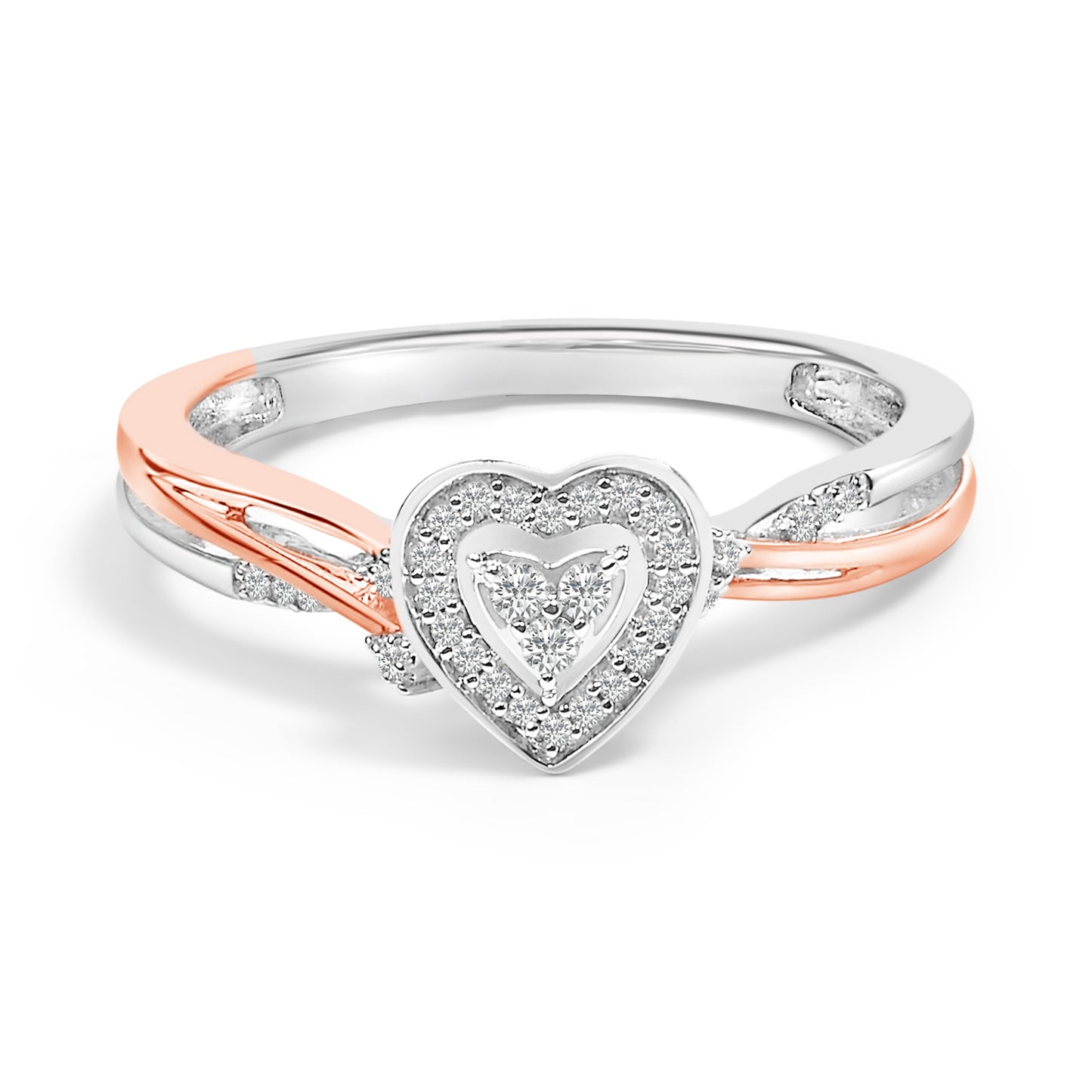 14K Rose Gold Plated Sterling Silver 1/10 Cttw Diamond Heart Motif Ring Bids.com