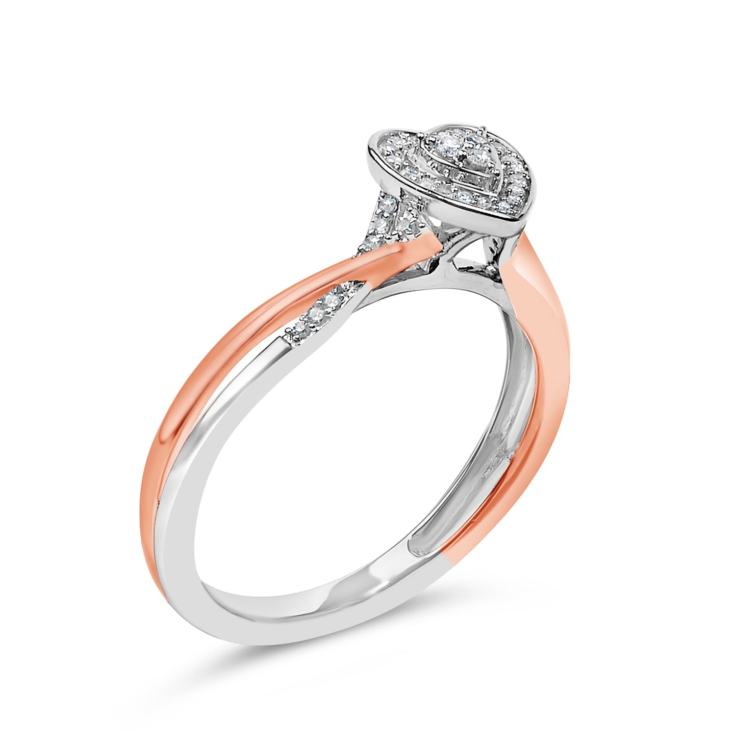 14K Rose Gold Plated Sterling Silver 1/10 Cttw Diamond Heart Motif Ring Bids.com