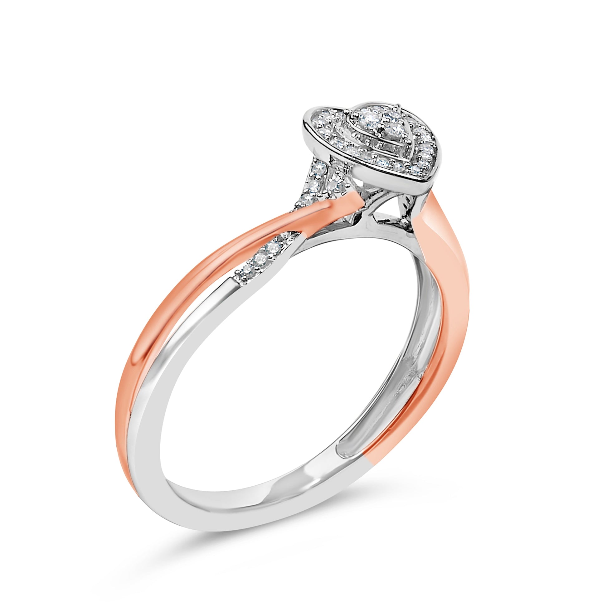 14K Rose Gold Plated Sterling Silver 1/10 Cttw Diamond Heart Motif Ring Bids.com