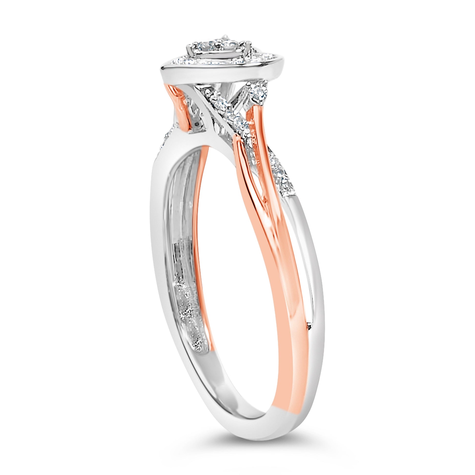 14K Rose Gold Plated Sterling Silver 1/10 Cttw Diamond Heart Motif Ring Bids.com