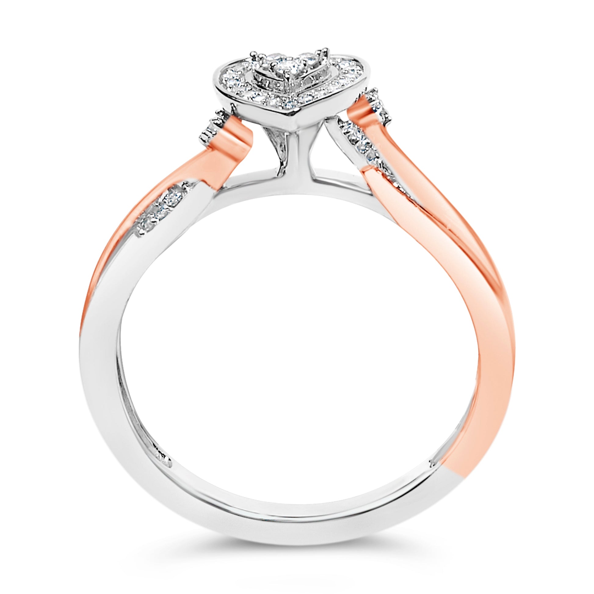 14K Rose Gold Plated Sterling Silver 1/10 Cttw Diamond Heart Motif Ring Bids.com