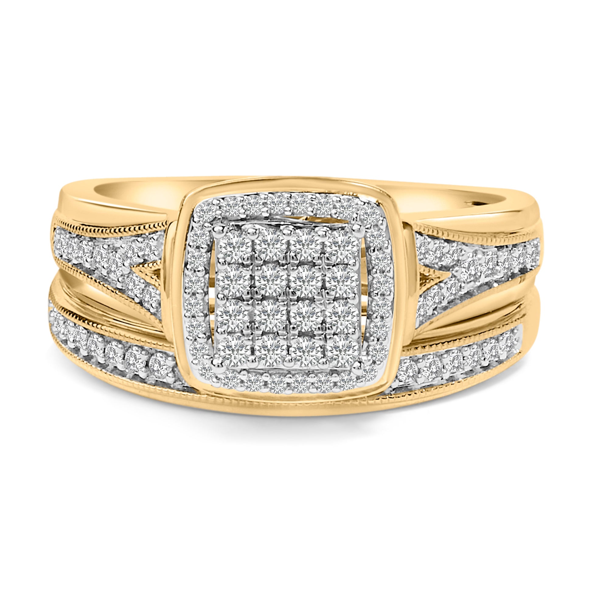 14K Yellow Gold Plated Sterling Silver 1/2 Cttw Diamond Square Cluster Bridal Set Bids.com