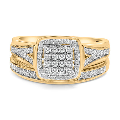14K Yellow Gold Plated Sterling Silver 1/2 Cttw Diamond Square Cluster Bridal Set Bids.com