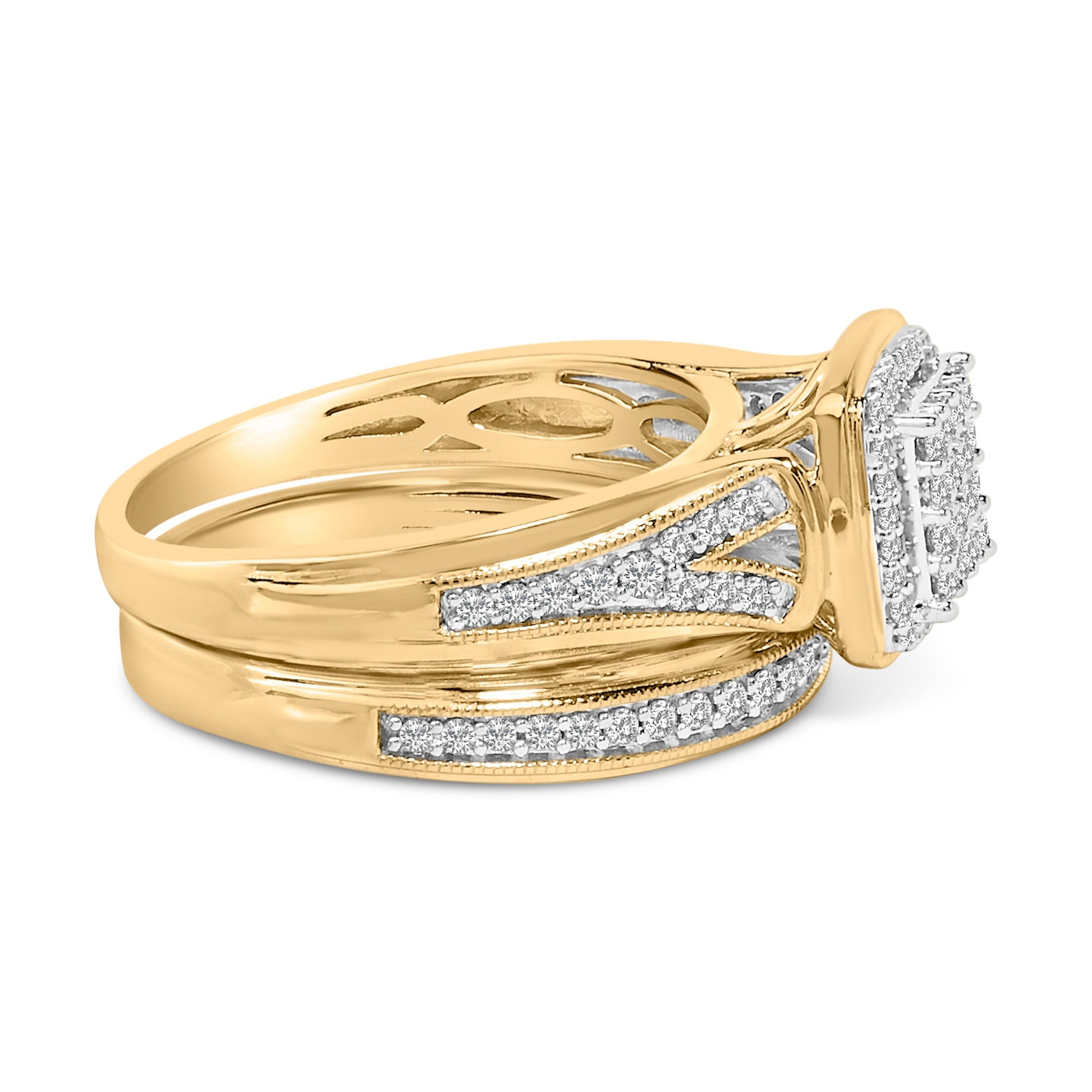 14K Yellow Gold Plated Sterling Silver 1/2 Cttw Diamond Square Cluster Bridal Set Bids.com