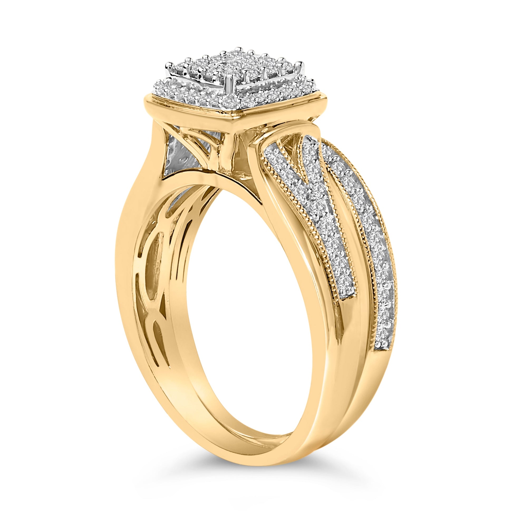 14K Yellow Gold Plated Sterling Silver 1/2 Cttw Diamond Square Cluster Bridal Set Bids.com