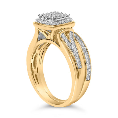 14K Yellow Gold Plated Sterling Silver 1/2 Cttw Diamond Square Cluster Bridal Set Bids.com
