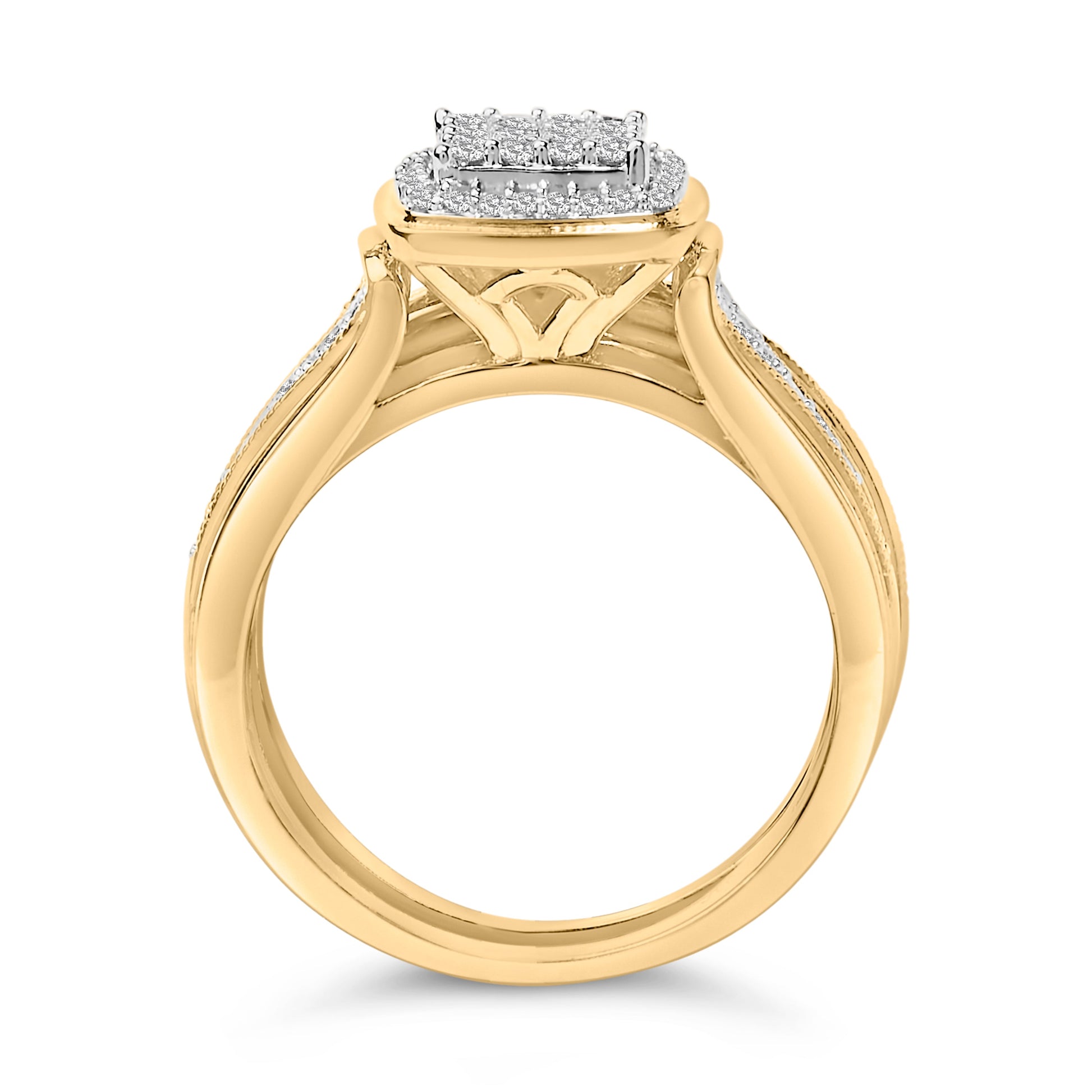 14K Yellow Gold Plated Sterling Silver 1/2 Cttw Diamond Square Cluster Bridal Set Bids.com