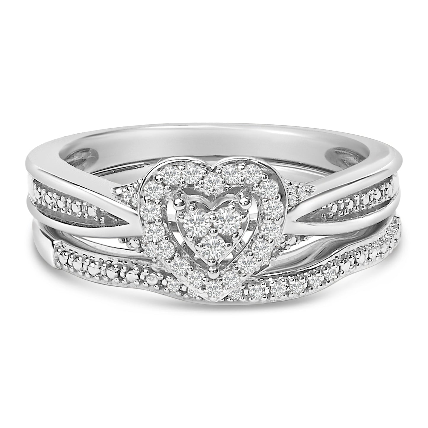 Sterling Silver 1/5 Cttw Diamond Heart Motif Bridal Set Bids.com