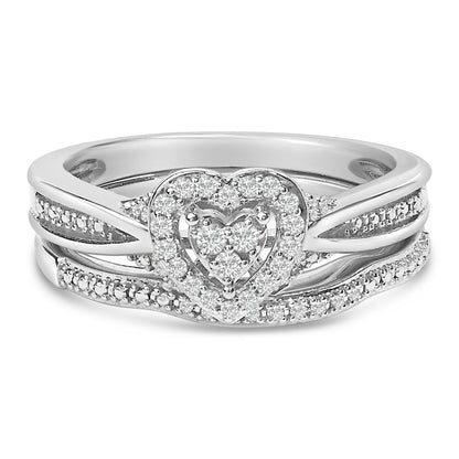 Sterling Silver 1/5 Cttw Diamond Heart Motif Bridal Set Bids.com
