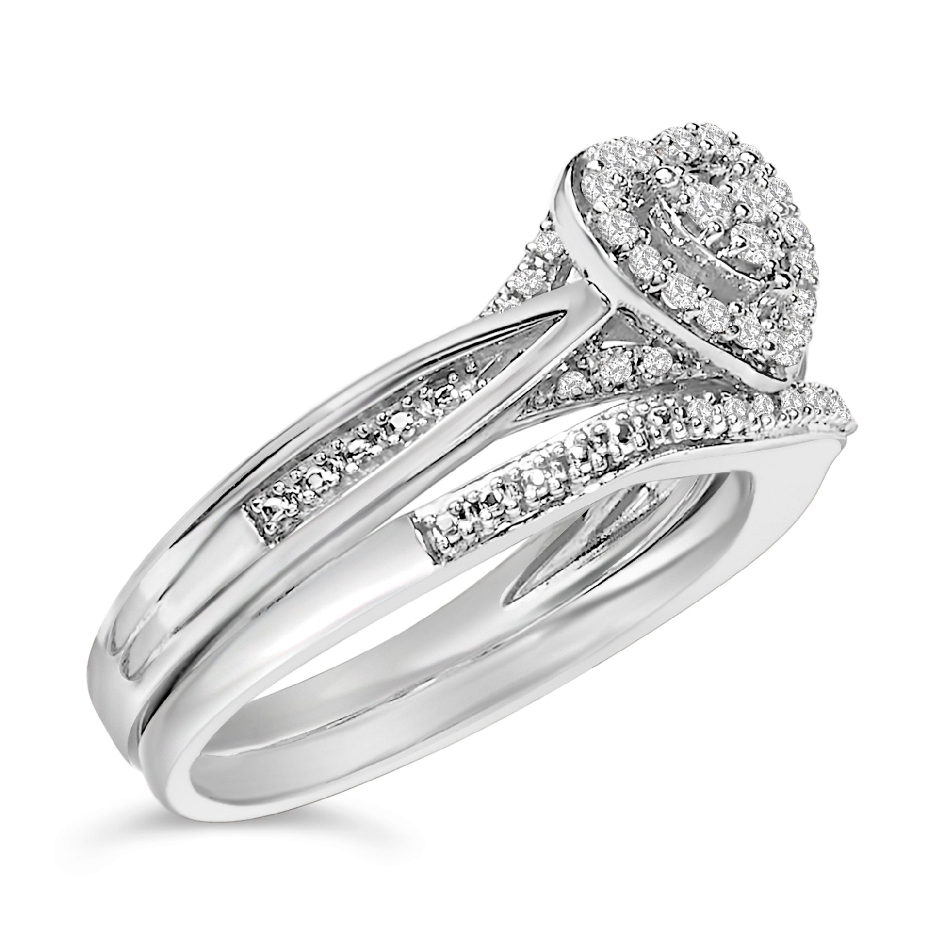 Sterling Silver 1/5 Cttw Diamond Heart Motif Bridal Set Bids.com