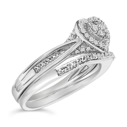 Sterling Silver 1/5 Cttw Diamond Heart Motif Bridal Set Bids.com