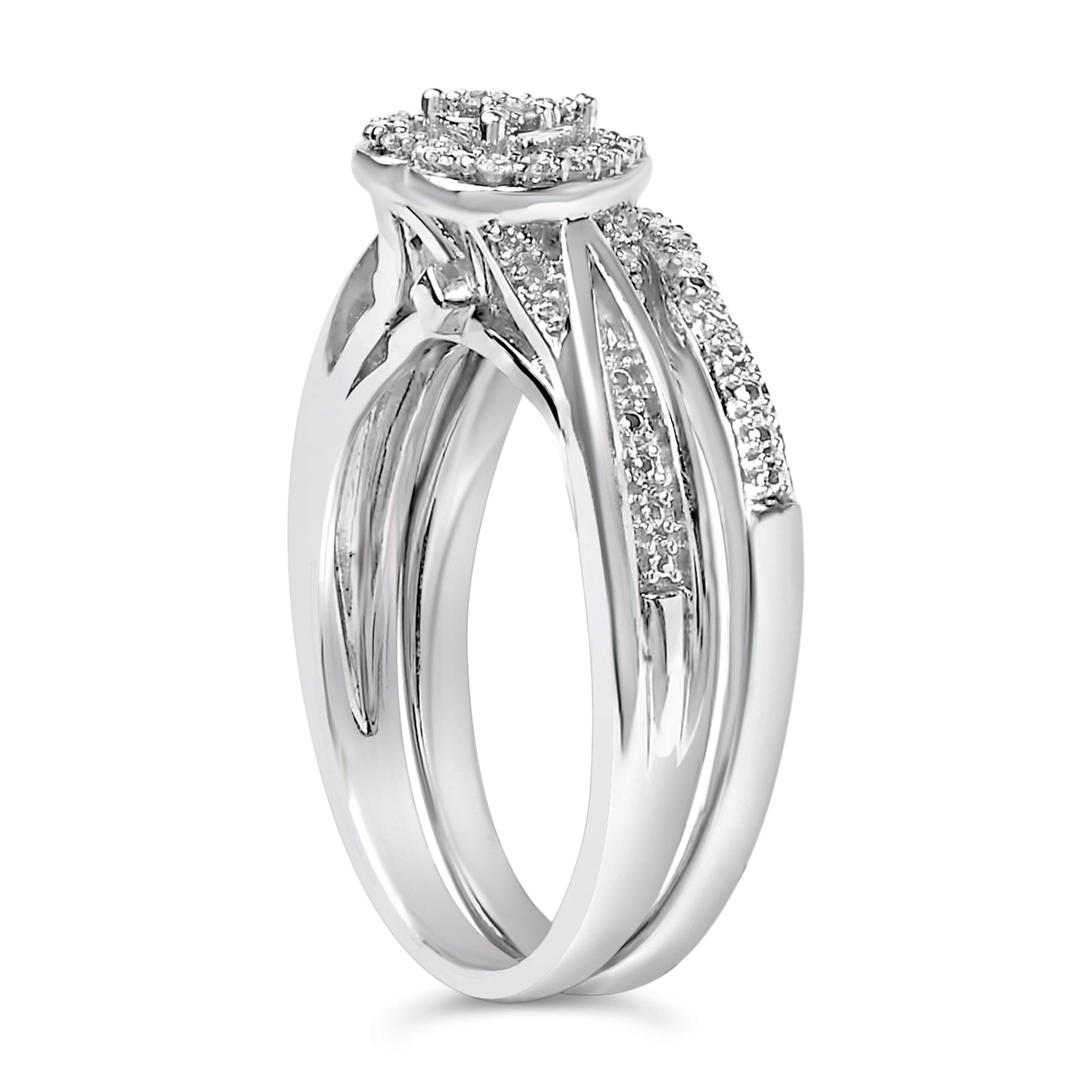 Sterling Silver 1/5 Cttw Diamond Heart Motif Bridal Set Bids.com