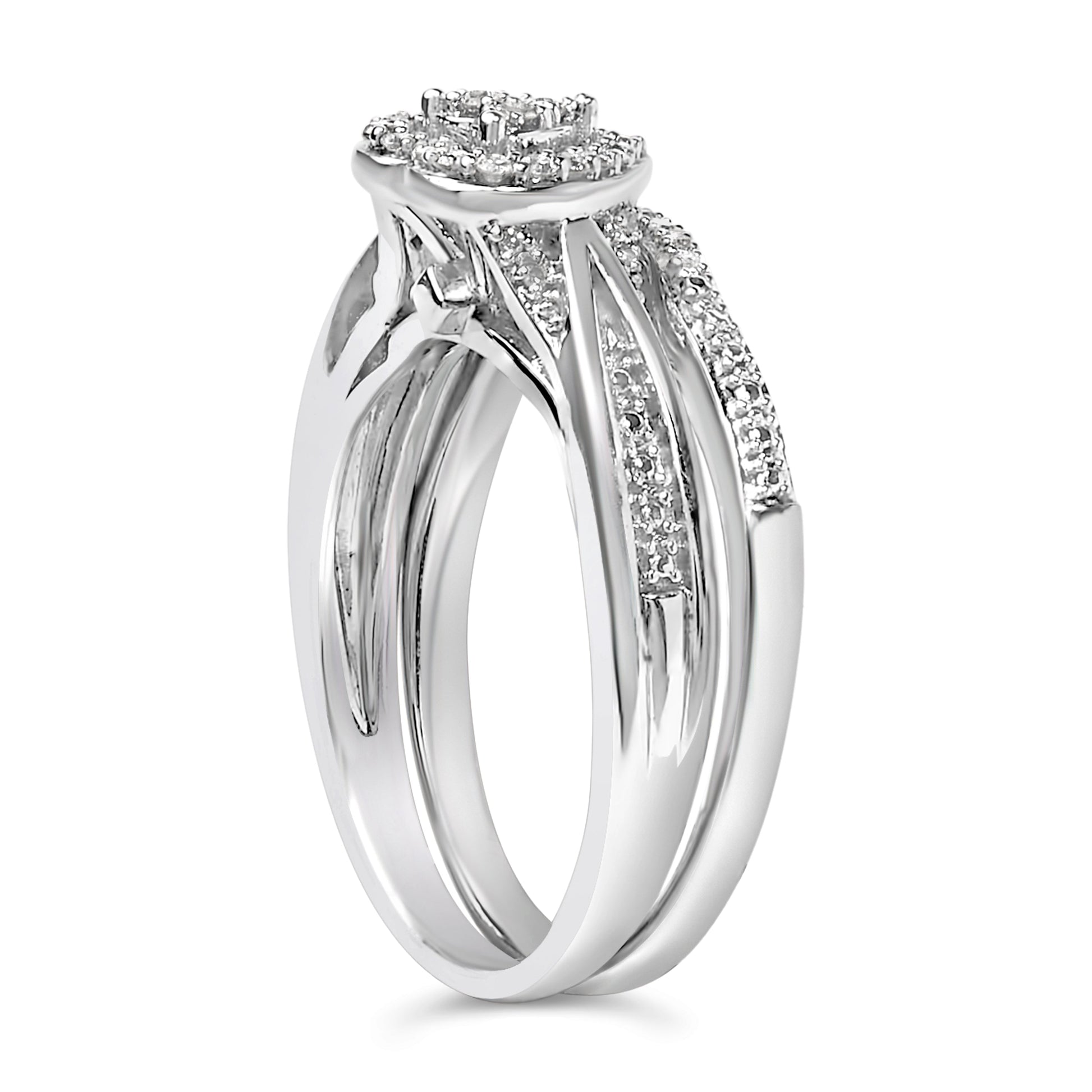 Sterling Silver 1/5 Cttw Diamond Heart Motif Bridal Set Bids.com
