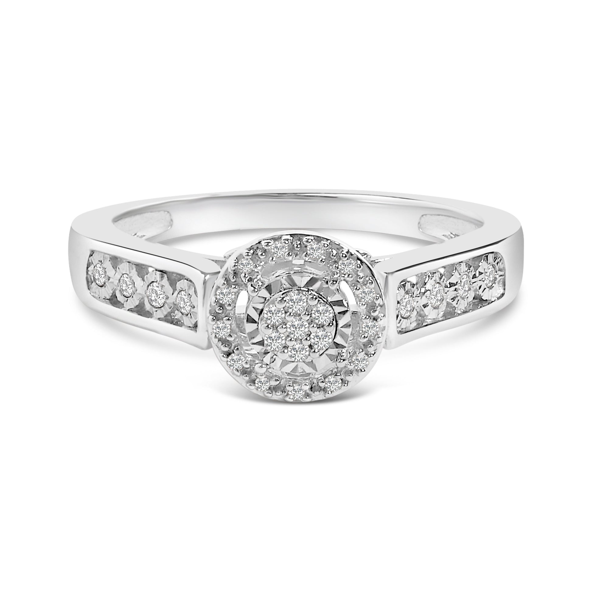 Sterling Silver Diamond Accent Round Cluster Halo Ring Bids.com