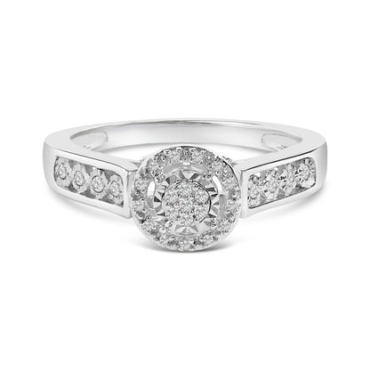Sterling Silver Diamond Accent Round Cluster Halo Ring Bids.com
