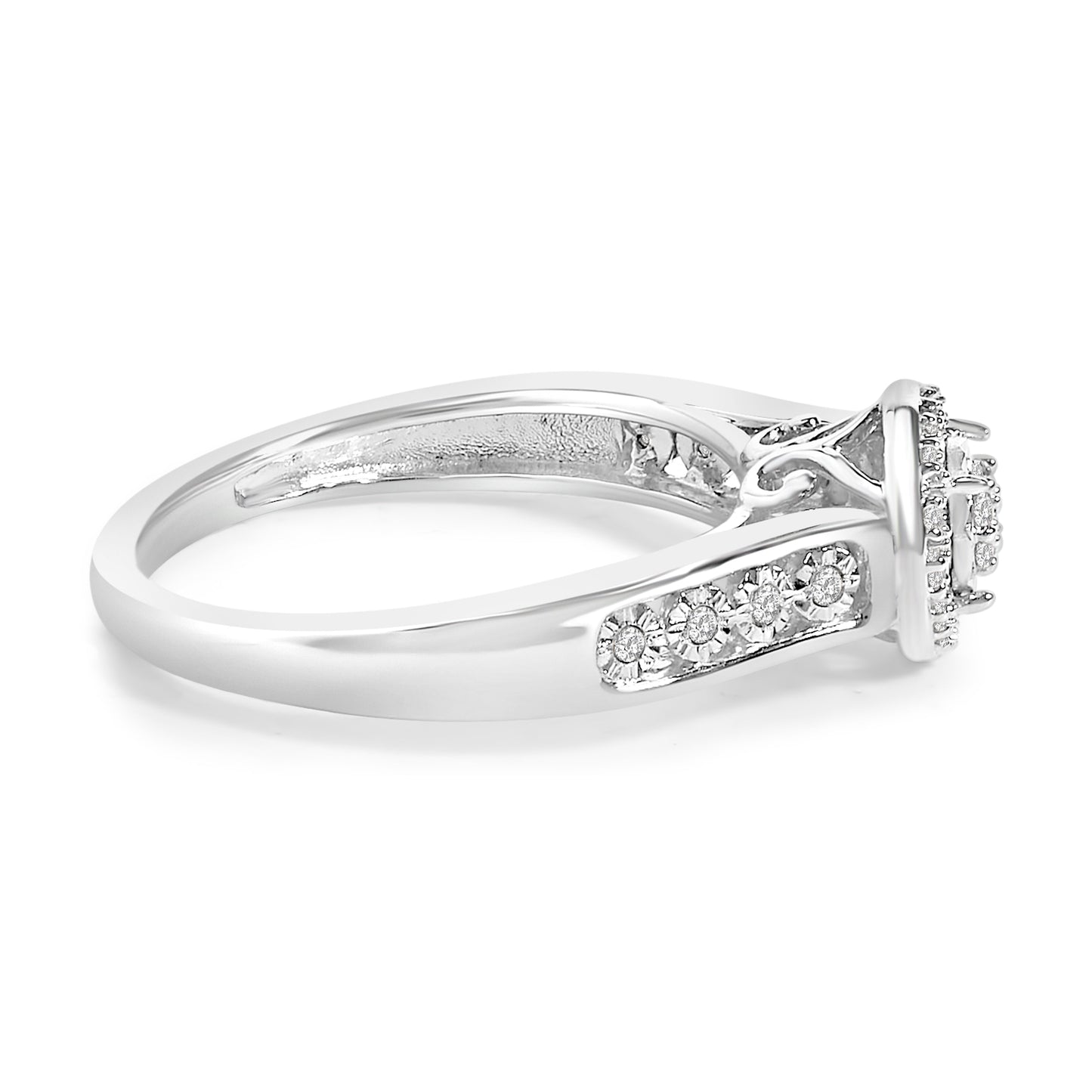 Sterling Silver Diamond Accent Round Cluster Halo Ring Bids.com