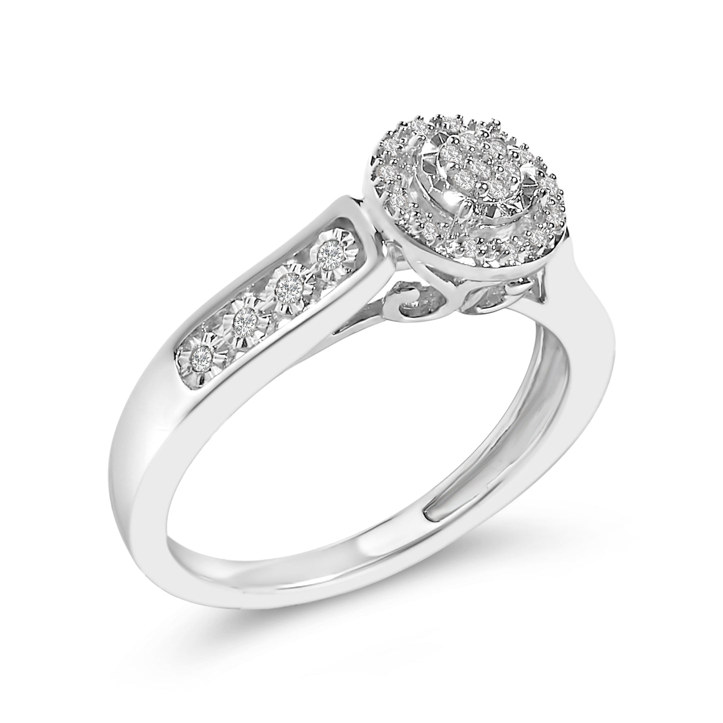 Sterling Silver Diamond Accent Round Cluster Halo Ring Bids.com